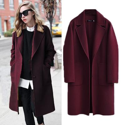 China Viable zari fashion new elegant lapel collar waist slim cardigan long pocket woolen coat long dress lady coat for sale