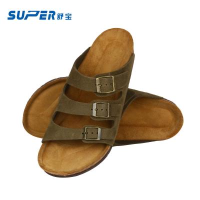 China New Fashion Anti-odor Brown Beach Sandal Wholesale Cork Slide Men Summer Outdoor Genuine Leather Slipper for sale