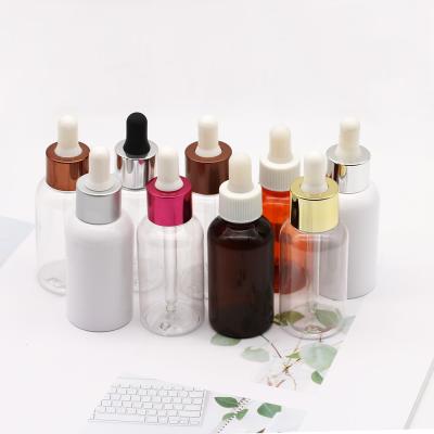 China Hot Sale 50ml Amber White Round Serum Essential Oil Empty Cosmetic Transparent Plastic Bottles Eco-friendly for sale