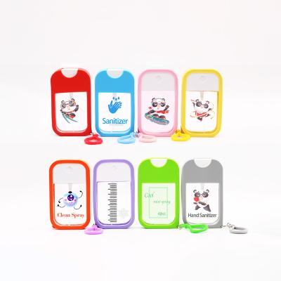 China Mini Plastic Spray Bottle With Credit Card Perfume 40ml Square Silicone Case Eco-friendly Empty Hand Sanitizer And Key Chain for sale