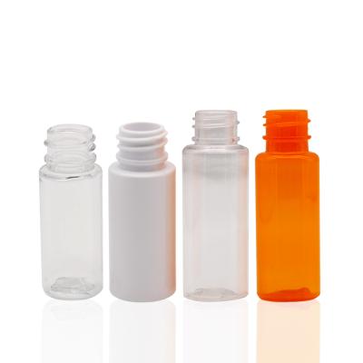 China D18mm Plastic Shoulder Pill Medicine Pill Lotion PET Cosmetic Liquid Orange White Flat Round Empty Eco-friendly Pump Bottle for sale