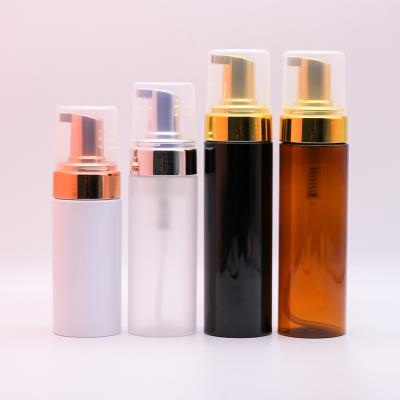 China Luxury Eco-friendly Silver Gold Foam Pumps 100ml 120ml 150ml 200ml Amber White Black Round Foaming Face Wash Bottle for sale