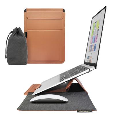 China Portable Multi-Function Foldable 13-Inch PU Leather Laptop Sleeve with Mousepad Laptop Stand and Holder Bag for Laptop Macbook for sale