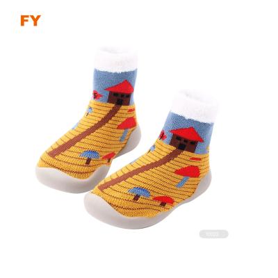 China ZJFY- I0076 Baby Breathable Organic Toddler Shoe Socks Baby Rubber Sole Socks for sale