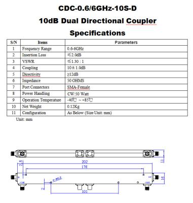 China 600-6000M Wide RF Frequency Band 10 20 30 dB 0.6-6GHz Dual Or Dual Directional Directivity Coupler With SMA- Female Connector CDC-0.6/6GHz-10S-D for sale