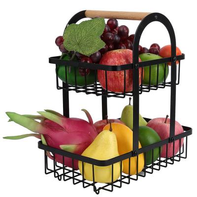 China Freshness Preservation Wholesales Metal Fruit Basket Kitchen Fruit Snack Storage Rack Countertop 2 Tier Fruit Bread Basket Holder for sale