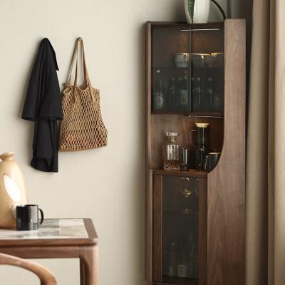 China Foldable Black Walnut Corner Wine Cabinet, Living Room Triangle Solid Wood Storage Cabinet, Restaurant Dining Side Cabinet for sale