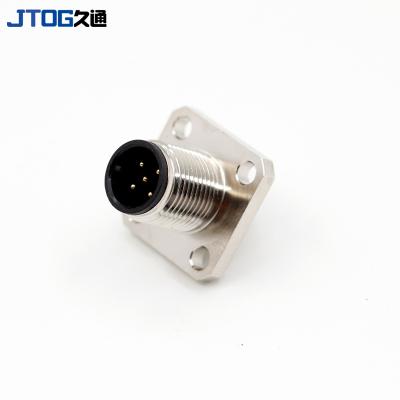 China Automotive Waterproof M12 Sensor Plug Weld Straight Panel Mount Square Aviation IP67 Flange Socket Connector for sale