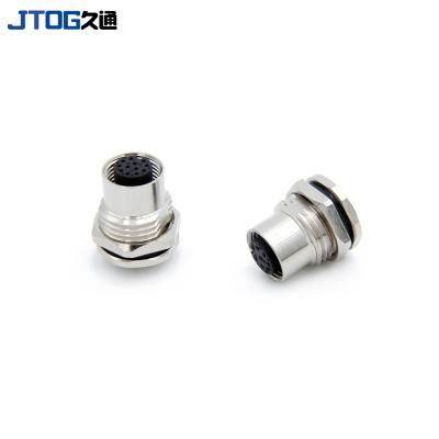 China Automotive M12 Welded Back Mount Receptacle Flange Socket 2 Circular Metal Connector 3 4 5 6 8 12 17pin Waterproof for sale