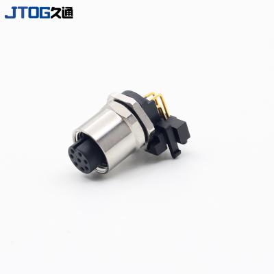 China Waterproof M12 PCB Panel Mount PCB M12 Circular Aviation Socket Connector 90 Degree Rectangle Female Socket for sale