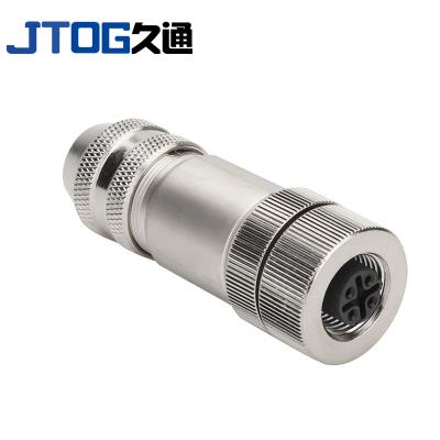 China M12 Waterproof Automotive Metal Assembly Straight Connector Shielded Field Installable Wirable Screw Joint for sale