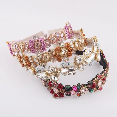 China New Baroque Alloy Diamond Set Romance Diamond Rose Flower Headband Ladies Ball Headband Hair Accessory for sale