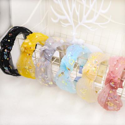 China Soft Net Yarn Sequins Love Korean Women Knotted Headband Lace Headband Hairband for sale