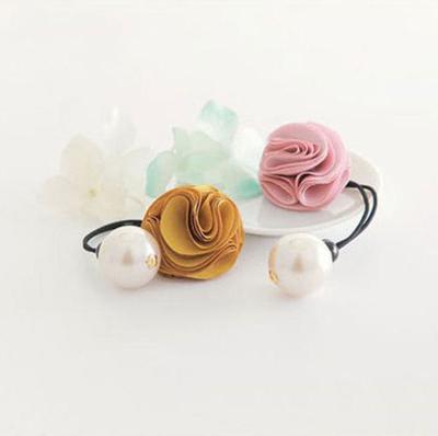 China Environmentally Friendly 6 Colors Lady Sweet Rose High Grade Elastic Hair Bands Bead Floral Hair Rope for sale