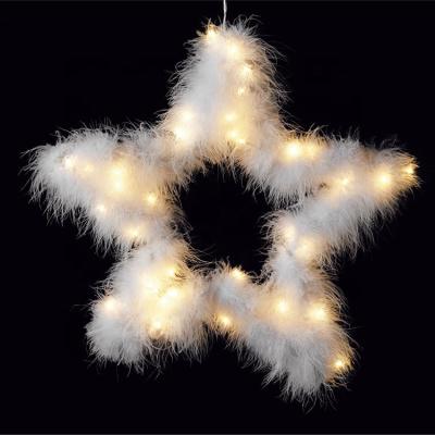 China Battery Operated Metal Frame Feather Garland Ring 24L LED Star Pattern Light Indoor Decoration for sale