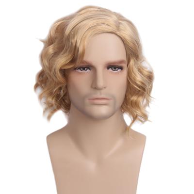 China Fashion Factory Synthetic Medium Length Handsome Blonde Mens Hair 12inches Hair Wig For White for sale