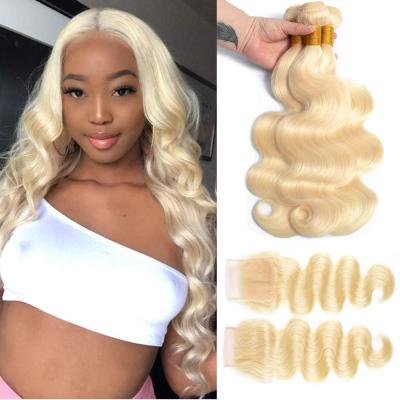 China Silky Straight Wave Wholesale Raw Cuticle Aligned Hair Color 613 Blonde Body Wave 4*4 Lcae Hair Closure for sale