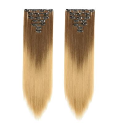 China Ombre Cosplay Hair Extension Soft Clean Cheap Synthetic Clip In Long Straight Hair Pieces 7 Pieces Set for sale