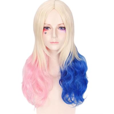 China Fashion Halloween Synthetic Wholesale Cosplay Costume Wigs from Harleen Quinzel Sucide Harley Quinn Long Central Ombre Cosplay for sale