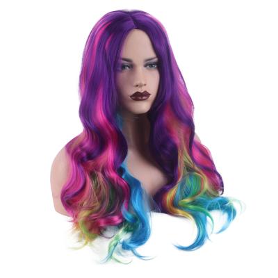 China Cheap Body Wave Curl Hair Ombre Heat Resistant Synthetic Wigs Color Cosplay Party Wigs for sale