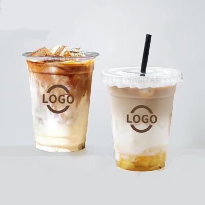 China Eco-Friendly Custom Logo Printed Clear 14,16,18,,20,24oz Pet Transparent Disposable Plastic Boba Cup With Lid for sale