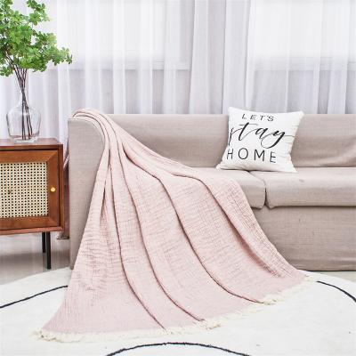 China NEW Design Home Sofa Blanket 280GSM 50x60 Inch Fringe Solid Color Anti-Static Warm Custom Woven Blanket for sale