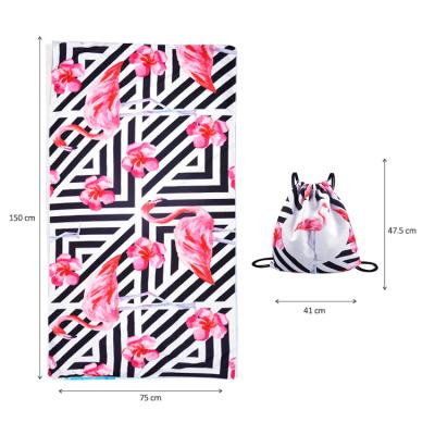 China OEM Kids Safe Custom Drawstring Backpack Microfiber Packing Foldable Beach Towel Bag for sale