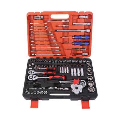 China Industrial Use 121 Piece Metric Mechanic Tool Kit 1/2.3/8.1/4 Inch Drive Torque Ratchet Universal Socket Wrench Set With Hex Wrench Set for sale