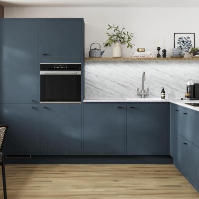 China MDF Matt Kitchen Polyurethane Modern NICOCABINET PET Cabinet Modern Marine Blue Slab Bespoke Laminated for sale