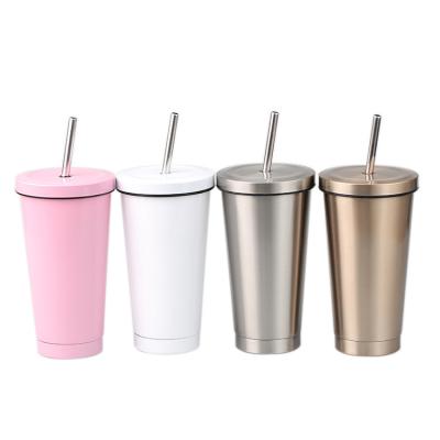 China Viable Selling Bulk Coffee Travel Mug Stainless Steel Drinkware Cups With Straws Non Mask Puddle Coffee Mugs Wholesale for sale