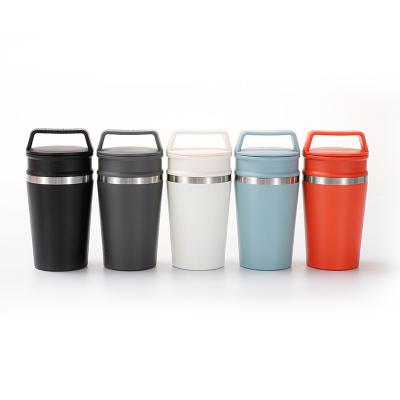 China 2021 Sustainable Reusable Personalized Double Wall 350ml Stainless Steel Travel Coffee Mug Insulated Leak Proof With Straw Handle for sale