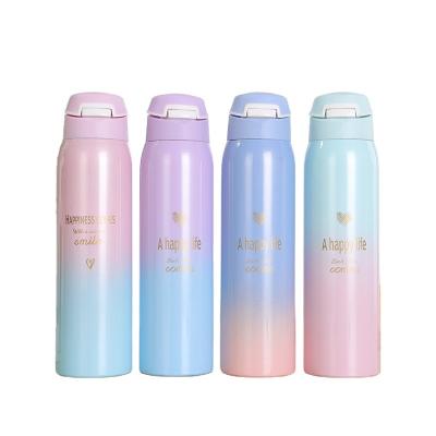 China Sustainable SUS 304 Stainless Steel Single Vacuum Cup Portable Water Bottles Thermos Mug With Straw for sale