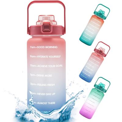 China Viable Plastic 2000ML Water Bottles With Weather Marker Straw Strainer Bullet-Cover Large Capacity Tritan Outdoor Portable Water Bottle for sale