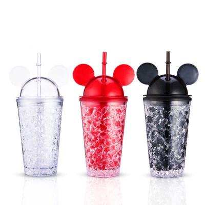 China wholesale16oz Plastic Tumblers Minnie Mouse Mug Double Wall Viable Acrylic Smoothie Cups With Straw for sale