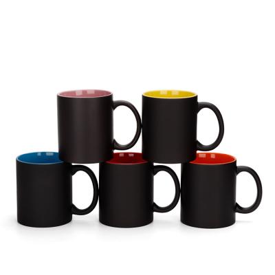 China 2022 Hot Selling 11oz Viable Hot Sale Matte Hot Black Water Color Mug Sublimation White Ceramic Magic Mug With Inner Color for sale