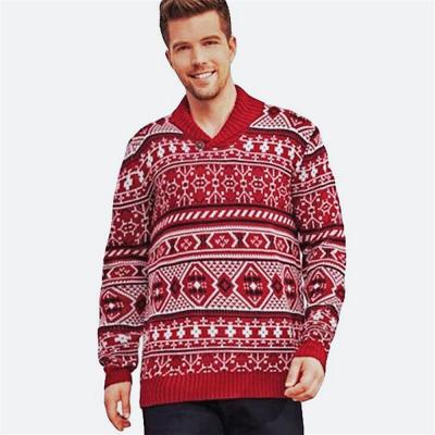 China Anti-wrinkle Winter Elk Knit Christmas Sweater Collar Christmas Pattern Sweater Lapel Christmas Sweater For Men for sale