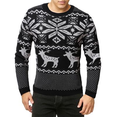 China Anti-pilling sweater 2021 knitted christmas sweater wholesale fashion parcou for boys christmas deer pullover thin men's sweater for sale