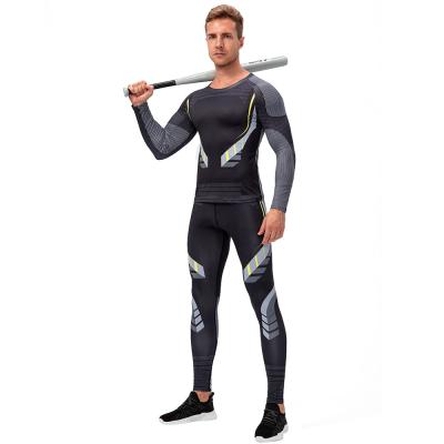 China Long Sleeve Spandex/Polyester Compression Shirt Men Gym T-Shirt Set Sport Fitness Shirt Male Gym Workout Tight Traning Sweatsuit For Men for sale