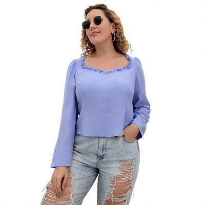 China Women Plus Size 2xl-5xl Fashion Breathable Soft Sweater Fashion Autumn Ruched Upper Ladies Long Sleeved Fat Women Casual Blank Shirt Blouse for sale