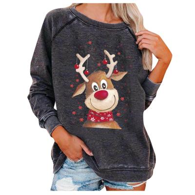 China Letter Breathable Holiday Long Sleeve Letter Cartoon Elk Elks Merry Christmas Tee Tops Womens Sweatshirts Womens Hoodies for sale