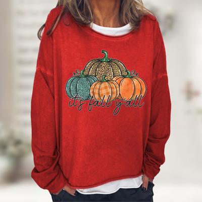 China Wholesale Women's Hoodies Sweatshirts 2021 New Women's Custom Print Halloween Leopard Print Pumpkin Casual Loose Sweater Viable Print for sale