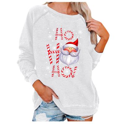 China Santa Head Print Crewneck Long Sleeve Print Breathable Hoodies Merry Christmas Women's Sweatshirts Women's Typographic Sweatshirt for sale