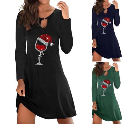 China 2021 New Christmas Breathable Long Sleeve Theme Autumn And Winter New Long Dresses Printing Plus Size Bottoming Women's Casual Dresses for sale