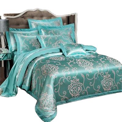 China Wholesale Luxury European Style Shiny Folded Imitate Cotton Embroidery Satin Jacquard Bedding Set for sale