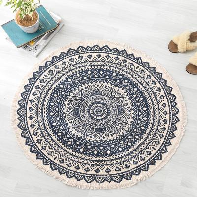 China New Design Anti-slip Absorbent Vintage Printed Cotton Canvas Linen Round Rug For Bedroom for sale