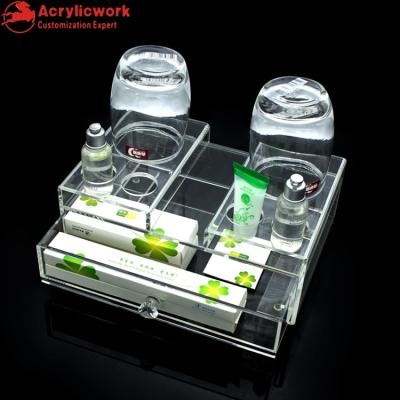 China Eco-friendly Hotel Supply Customized Size And Colors Transparent Acrylic Hospitality Amenities Tray With Drawer for sale