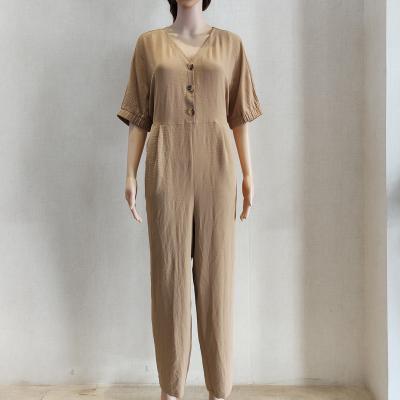 China QUICK DRY V Neck High Waisted Jumpsuits 2022 Summer for Women Sexy Style Time Club Lead Fabric Khaki Support Knitting Feature Material for sale