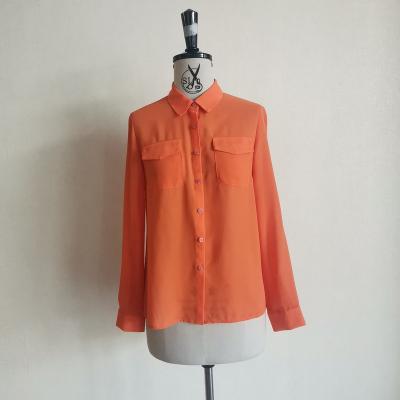 China Lady Office Blouse Denim Shirts Anti-pilling New Women's Long Sleeve Shirts Simple Orange Pure Wash Cotton for sale