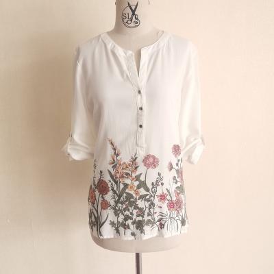 China New Arrival White Color Floral Print Anti-pilling Design High Low Buttons Up Women's Casual Wear Fashion Tops for sale