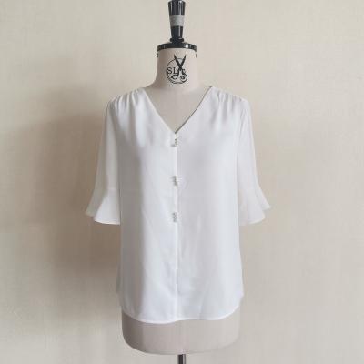 China 2022 summer new fashion solid color wholesale Korean version French white anti-pilling loose shorts - sleeve V-neck puff sleeve shirt for sale